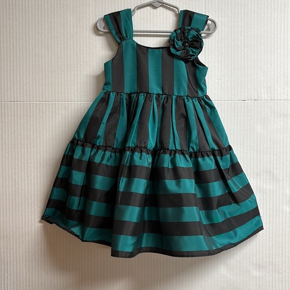 Laura Ashley London Girls Dress Green & Black Stripes Size 3T - Picture 11 of 11